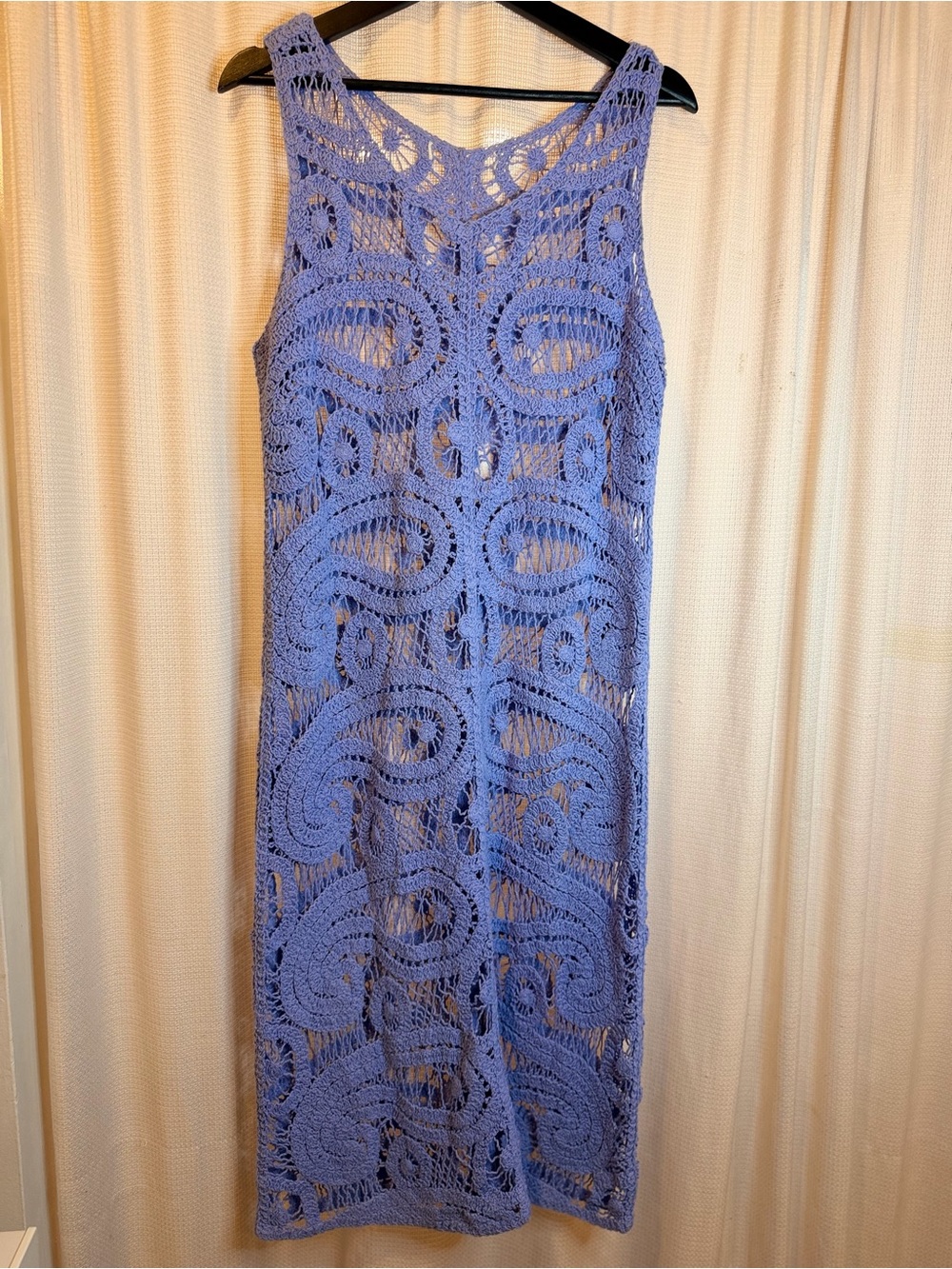Women’s periwinkle Purple cotton Crochet Sleeveless Midi Dress